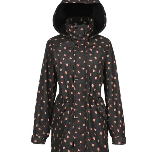 Cabi $190 Rainy Day Jacket Black Floral M Hooded Waterproof Anorak Coat #4115 - Picture 4 of 6